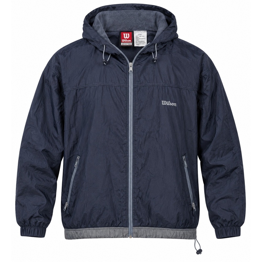 Wilson Advantage Windbreaker Jacket Large Navy Nylon Fleece Lined Full Zip